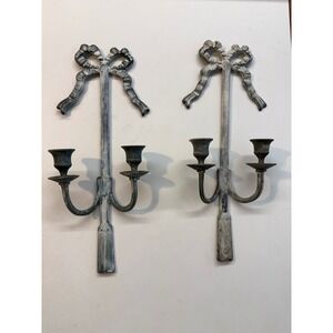 Unbranded Wall Sconce Pair White Excellent Bow Ribbon Tassel Metal patina